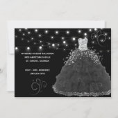 Black Quinceanera Abend Going String Lights Einladung (Rückseite)