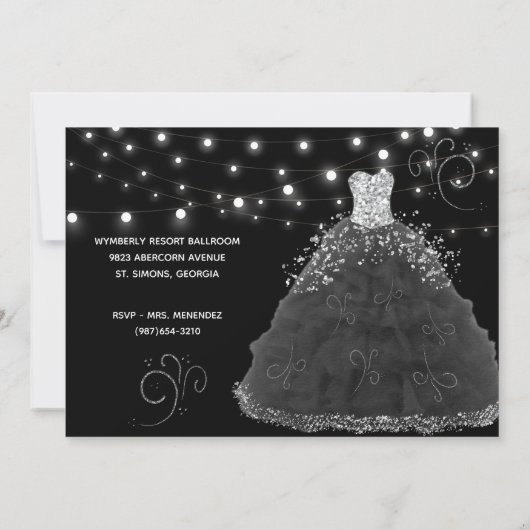 Black Quinceanera Abend Going String Lights Einladung (Rückseite)