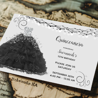 Black Quinceanera Princess Going String Lights Einladung