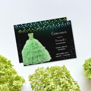 Black Quinceanera Princess Lime Green Goights Ligh Einladung