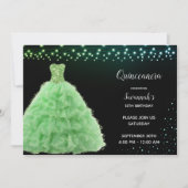 Black Quinceanera Princess Lime Green Goights Ligh Einladung (Vorderseite)