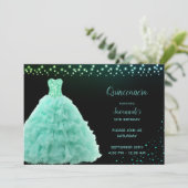 Black Quinceanera Princess Mint Green Gown Lights Einladung (Stehend Vorderseite)