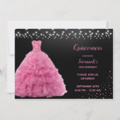 Black Quinceanera Princess Pink Gown Lights Einladung (Vorderseite)