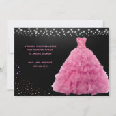 Black Quinceanera Princess Pink Gown Lights Einladung (Rückseite)