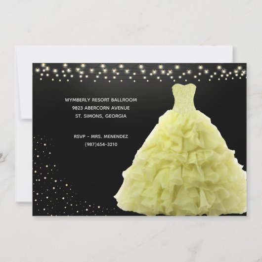 Black Quinceanera Princess Yellow Googles Licht Einladung (Rückseite)
