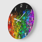 Black Rainbow Color Paint Splatter Colorful Große Wanduhr (Winkel)