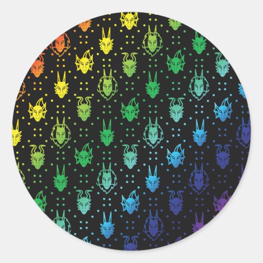 Black Rainbow Fantasy Dragon Dot Pattern Runder Aufkleber (Vorderseite)