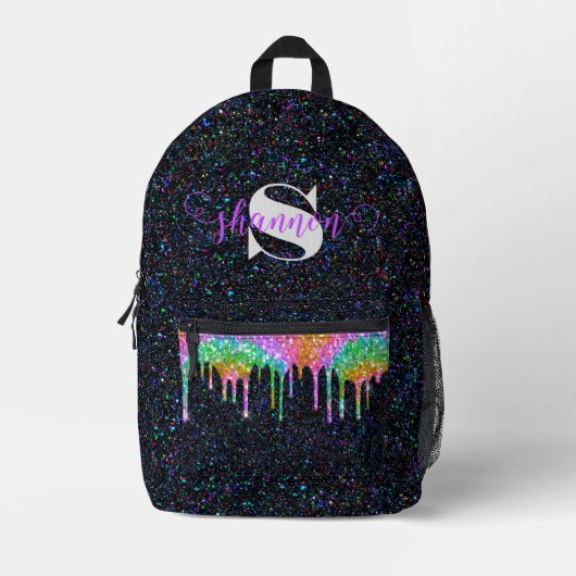 Black Rainbow Glitzer Tropfen Individuelle Name Ba Bedruckter Rucksack (Vorderseite)