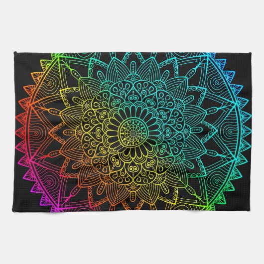 Black Rainbow Mandala Geschirrtuch (Horizontal)