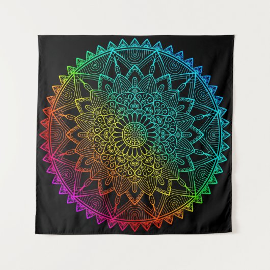 Black Rainbow Mandala Poster Wandteppich (Vorderseite)