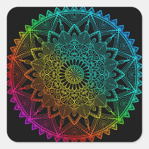 Black Rainbow Mandala Quadratischer Aufkleber
