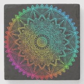 Black Rainbow Mandala Steinuntersetzer (Vorderseite)