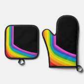 Black Rainbow Print Oven Mitt und Potholder Ofenhandschuh & Topflappen-Set (Vorderseite)