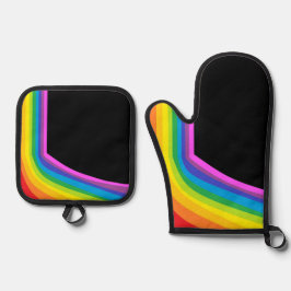 Black Rainbow Print Oven Mitt und Potholder Ofenhandschuh & Topflappen-Set