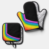 Black Rainbow Print Oven Mitt und Potholder Ofenhandschuh & Topflappen-Set (Vorderseite/Rückseite)