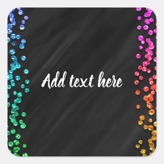 Black Rainbow Sparkle Confetti Dots Fun Party Quadratischer Aufkleber (Vorderseite)