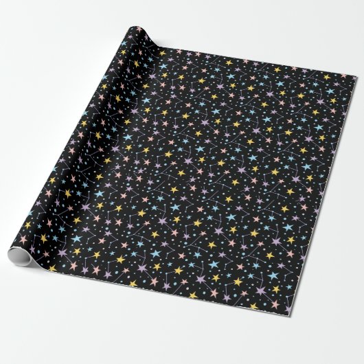 Black & Rainbow Stars Night Sky Constellations Geschenkpapier (Ungerollt)