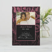 Black & Raspberry Damask 12. Hochzeitstag Einladung (Stehend Vorderseite)
