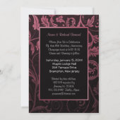 Black & Raspberry Damask 12. Hochzeitstag Einladung (Rückseite)