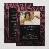 Black & Raspberry Damask 12. Hochzeitstag Einladung (Vorne/Hinten)