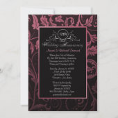 Black & Raspberry Damask 12. Hochzeitstag Einladung (Vorderseite)