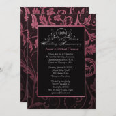 Black & Raspberry Damask 12. Hochzeitstag Einladung (Vorne/Hinten)