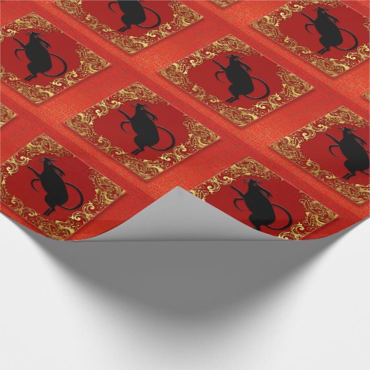 Black Rat Chinese Zodiac Animal Red and Gold Geschenkpapier (Ecke)