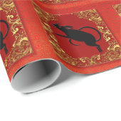 Black Rat Chinese Zodiac Animal Red and Gold Geschenkpapier (Rolleneckpunkt)