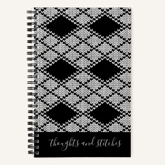 BLACK RAUTE STRICK 5.5x8.5 Notebook + Text Notizblock (Vorderseite)