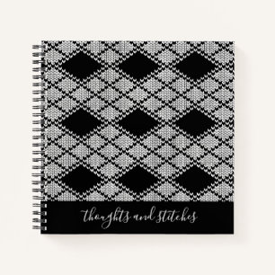 BLACK RAUTE STRICK 8.5x8.5 Notebook + Text Notizblock