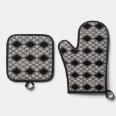 BLACK RAUTE STRICK Oven Mitt & Pot Holder Set (Vorderseite)