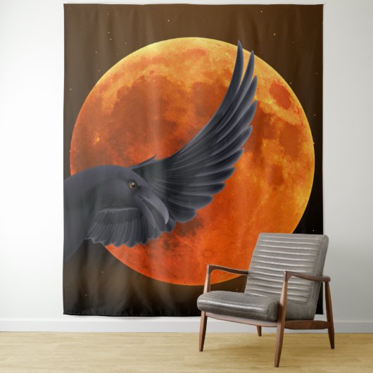 Black Raven and Blood Red Moon Tapestry Wandteppich (Beispiel)