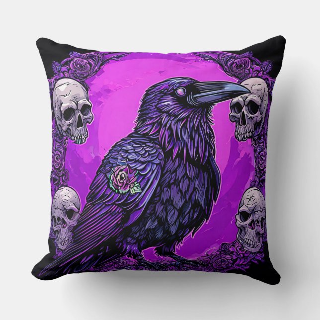 Black Raven and Skulls Kissen (Vorderseite)