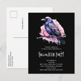 Black Raven auf einem Zweigbild Halloween Einladungspostkarte