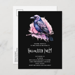 Black Raven auf einem Zweigbild Halloween Einladungspostkarte