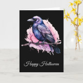 Black Raven auf einem Zweigbild Halloween Karte (Gelbe Blume)