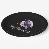 Black Raven auf einem Zweigbild Halloween Pappteller (Schrägansicht)