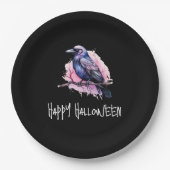 Black Raven auf einem Zweigbild Halloween Pappteller (Vorderseite)
