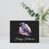 Black Raven auf einem Zweigbild Halloween Postkarte (Stehend Vorderseite)