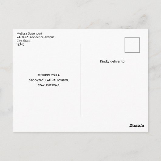 Black Raven auf einem Zweigbild Halloween Postkarte (Rückseite)