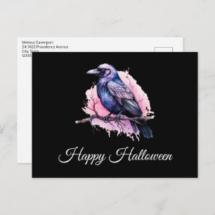 Black Raven auf einem Zweigbild Halloween Postkarte