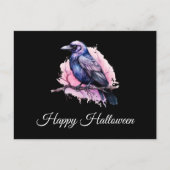Black Raven auf einem Zweigbild Halloween Postkarte (Vorderseite)