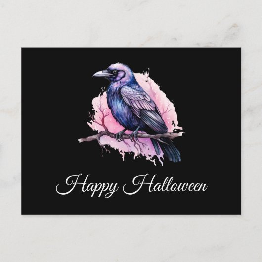 Black Raven auf einem Zweigbild Halloween Postkarte (Vorderseite)