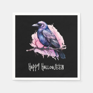 Black Raven auf einem Zweigbild Halloween Serviette