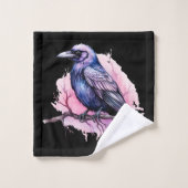 Black Raven auf einem Zweigmuster Badhandtuch Set (Waschlappen)