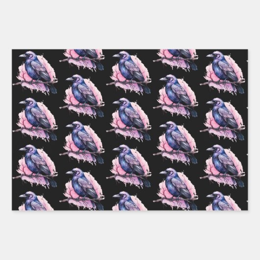 Black Raven auf einem Zweigmuster Geschenkpapier Set (Vorderseite 3)