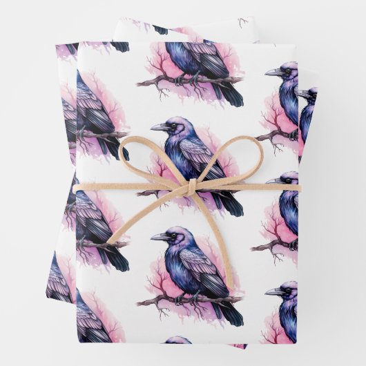 Black Raven auf einem Zweigmuster Geschenkpapier Set (Beispiel)