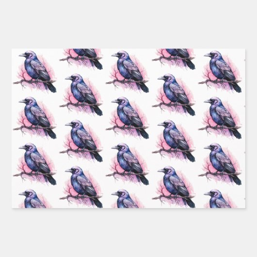 Black Raven auf einem Zweigmuster Geschenkpapier Set (Vorderseite)