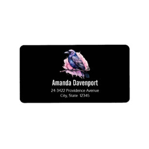 Black Raven auf einer Zweig-Illustrationsadresse Adressaufkleber