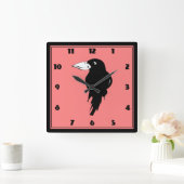 Black Raven Bird Illustration Quadratische Wanduhr (Zuhause)